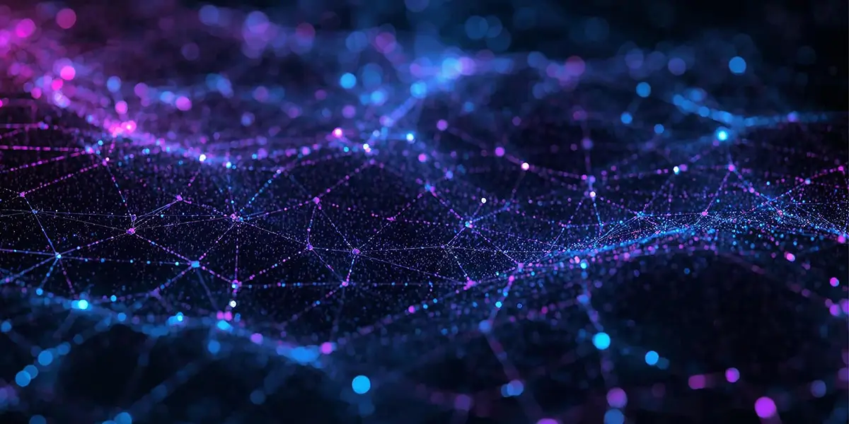 Abstract digital network representing data connectivity and artificial intelligence